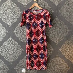XS Red White and Blue Stars and Stripes Dress - LuLaRoe